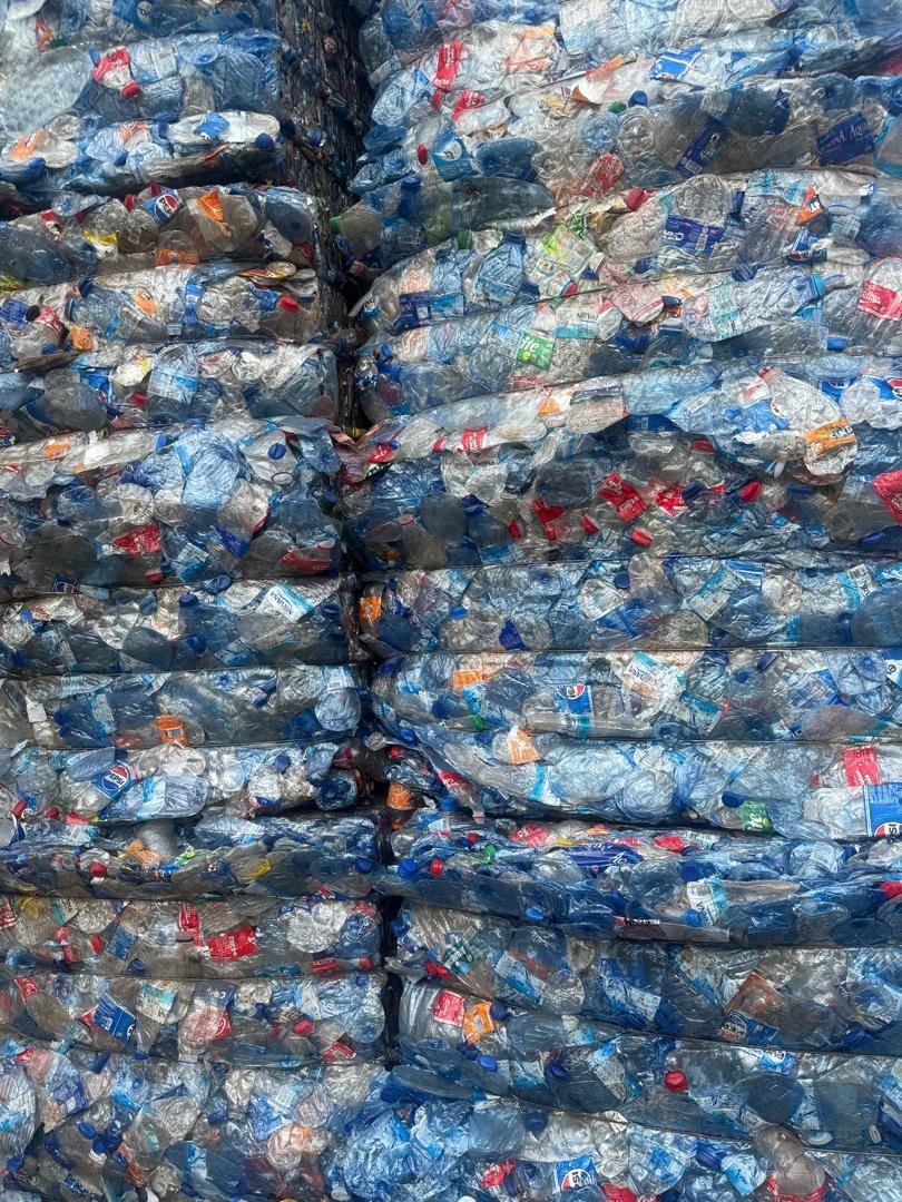 Plastic-PET-Bottles — light blue-Sorting / Treatment-Baled